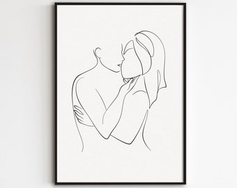 Couple In Bathroom Line Art, Man And Woman In Towel Print, Minimalist Romantic Poster, Abstract Love Artwork, Bath Printable Wall Art