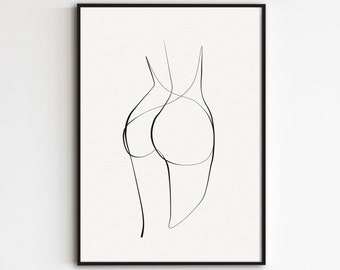 Legs Line Art, Abstract Butt Print, Woman Back Drawing, One Line Drawing, Female Figure Wall Art, Naked Body Outline Sketch, Single Line Art