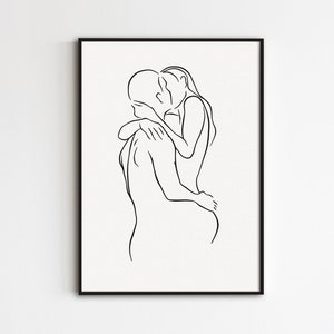 Abstrakte Kuss Linie Kunst, Paar Umarmung Wanddruck, küssende Linie Zeichnung, einfache Kunst, Familien Poster, minimalistische Liebe Kunst, romantisch umarmt Druck
