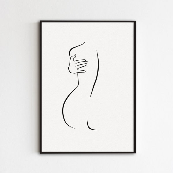 Woman Back Print, Abstract Female Body Drawing, Female Silhouette Print, Minimal Line Art Woman, Minimalist Body Print, Self Love Print