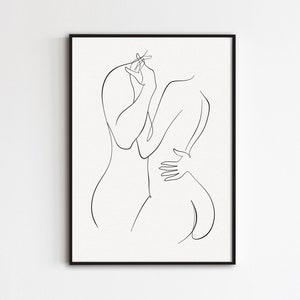 Couple Line Art, Hug Line Drawing, Man And Woman Poster, Abstract Romantic Wall Art, Minimalist Love Print, Couple Hugging Artwork Printable