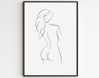 Bathroom Line Art Print, Woman In Towel Art, Woman Back Drawing, Female Body Artwork, Minimalist Bath Poster, Abstract Bathroom Wall Art