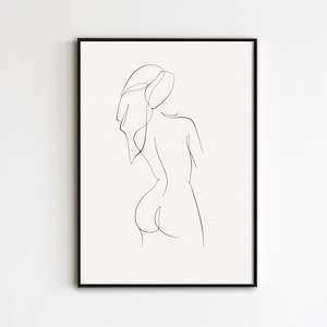 Bathroom Line Art Print, Woman In Towel Art, Woman Back Drawing, Female Body Artwork, Minimalist Bath Poster, Abstract Bathroom Wall Art