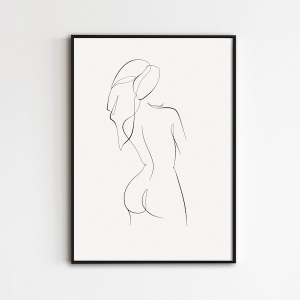 Bathroom Line Art Print, Woman In Towel Art, Woman Back Drawing, Female Body Artwork, Minimalist Bath Poster, Abstract Bathroom Wall Art