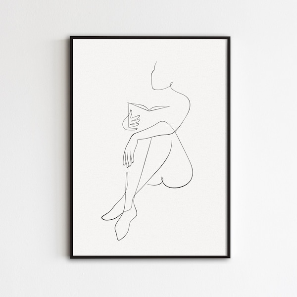 Reading Line Art Print, Woman And Book Wall Art, Bookworm Poster, Female Reading Book Art, Minimalist Book Print, Abstract Feminine Drawing