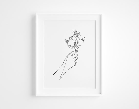 Wildflower And Hand Line Art Botanical Line Drawing | Etsy