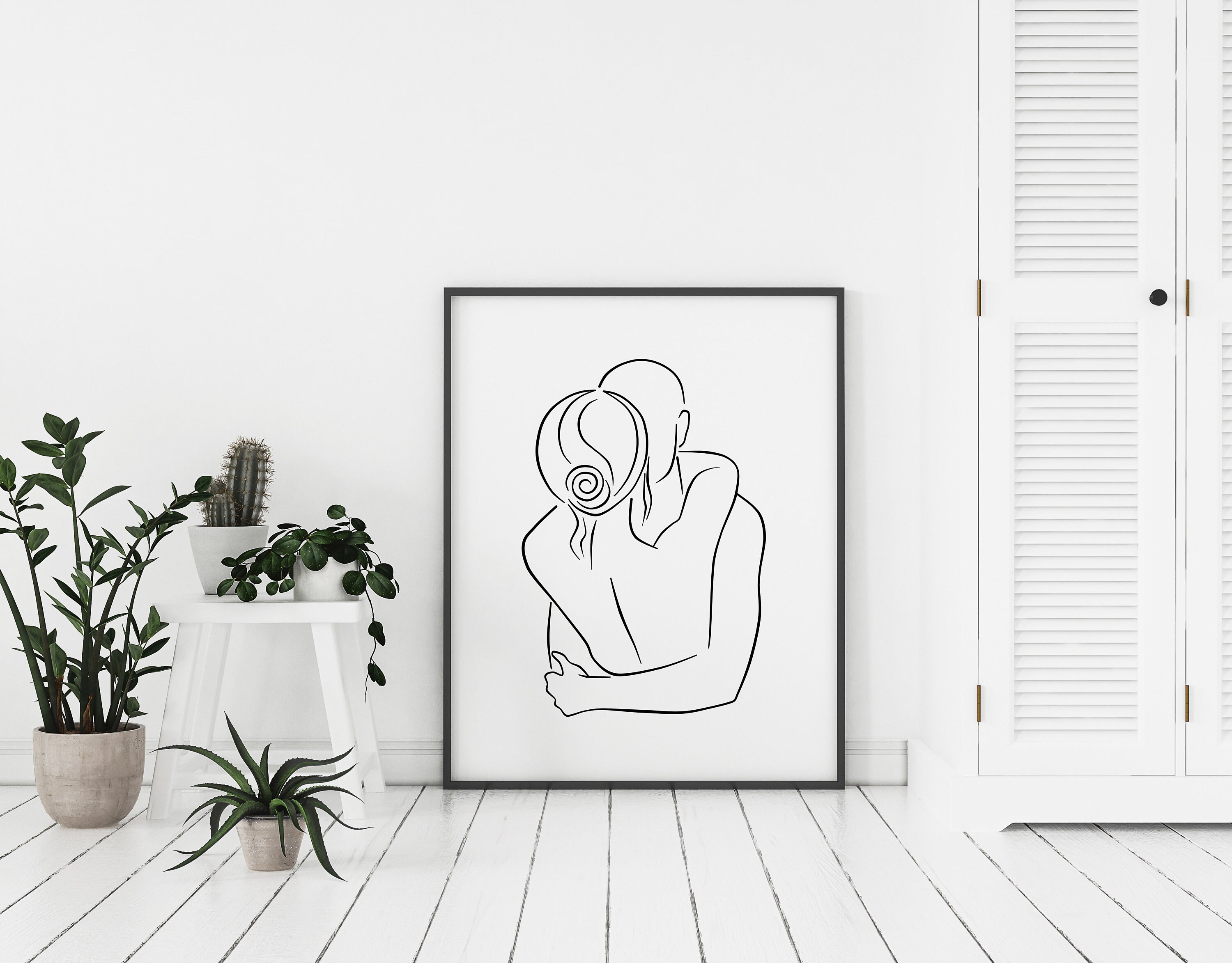 One Line Drawing Set, Minimalist Couple Kissing, Couple Kiss Illustration,  Romantic Wall Art, No 02 #2 Wood Print by Mounir Khalfouf - Pixels