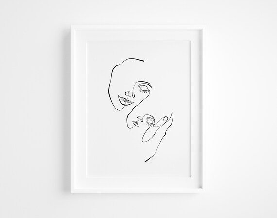 Art De La Ligne Mere Et Bebe Dessin De Maman Et Denfant Etsy