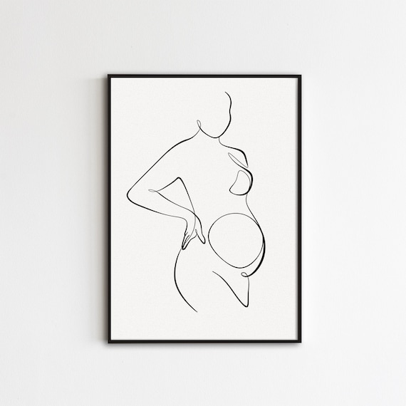 Arte lineal de la mujer embarazada Dibujo de la línea del - Etsy España