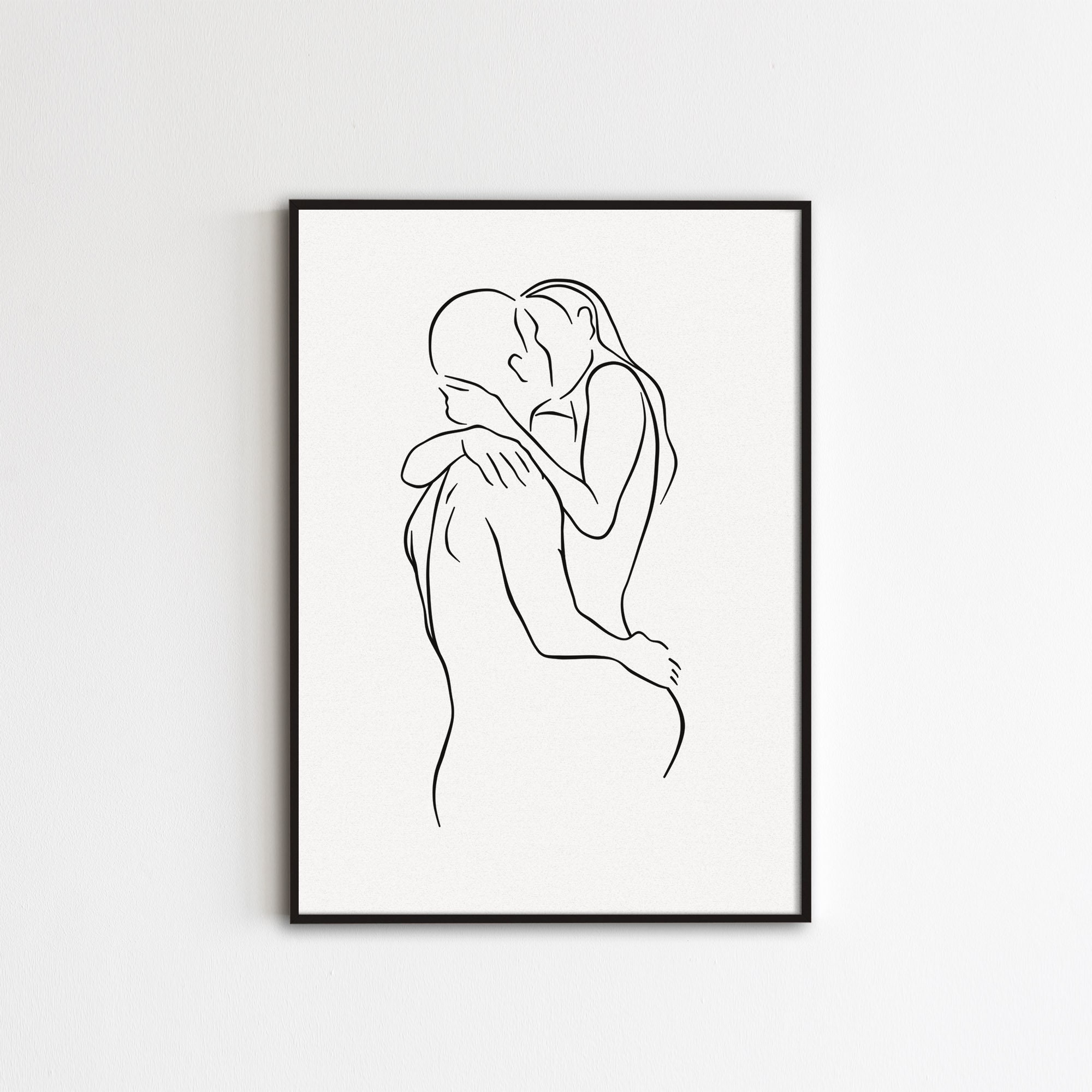 Abstract Kiss Line Art Couple Hug Wall Print Kissing Line Etsy