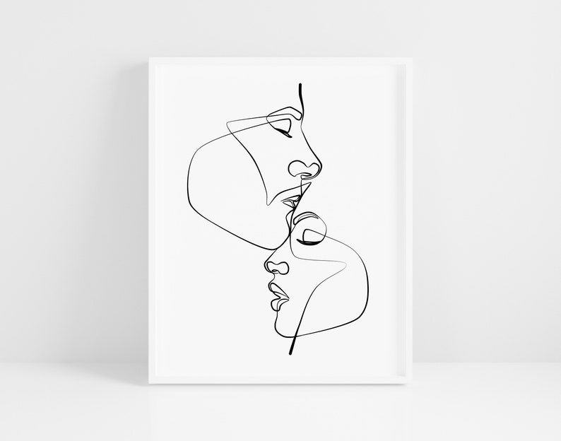 One Line Couple Art Print Abstract Faces Print Minimalist - Etsy Australia