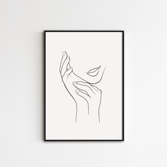 Hands on Face Line Art, Abstract Female Outline Print, Minimalist Feminine  Poster, Minimal Woman Line Drawing, Simple Wall Art Printable 