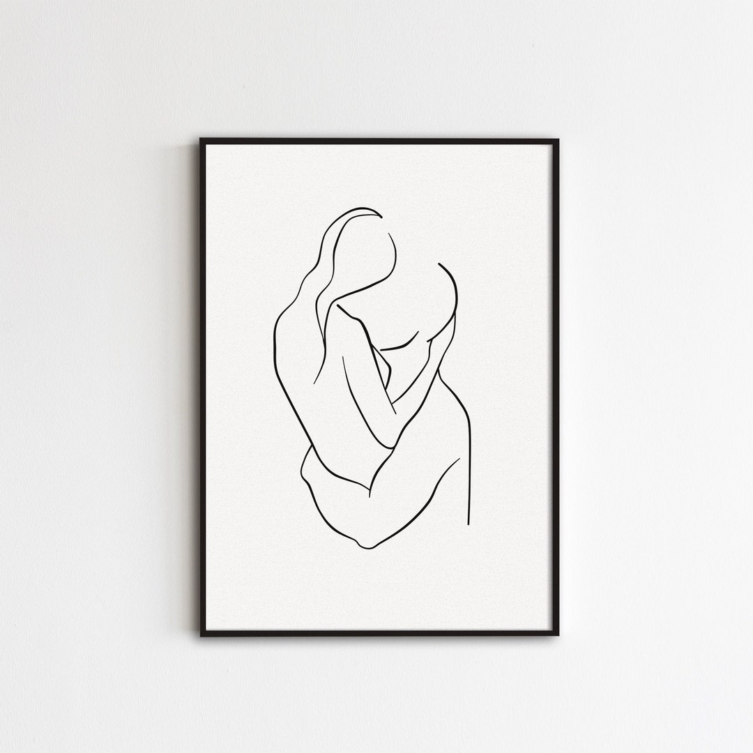 Couple Hugging Print Hug Line Art Abstract Couple Figure