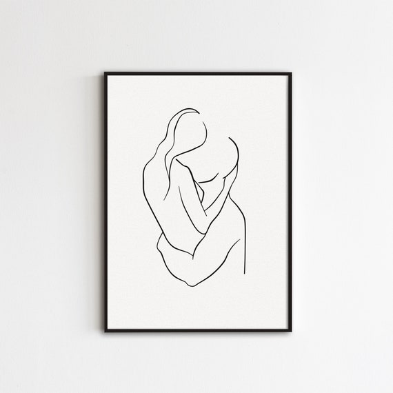 Abstract artistic illustration of a woman hugging herself with