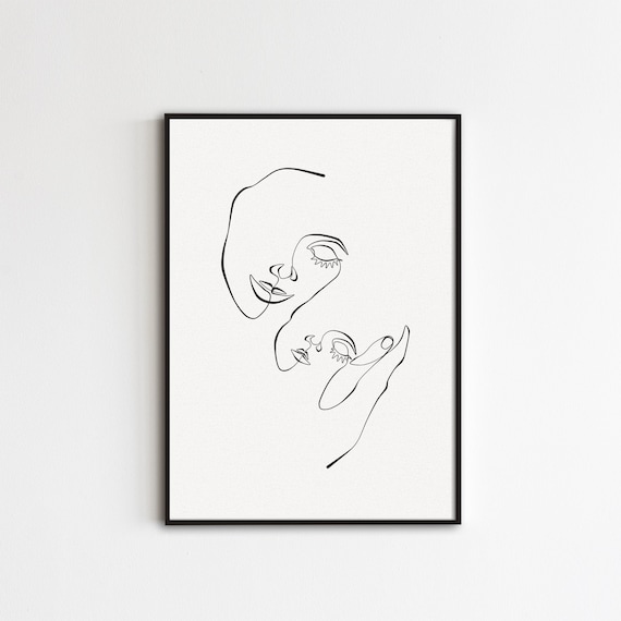 Art De La Ligne Mere Et Bebe Dessin De Maman Et Denfant Etsy