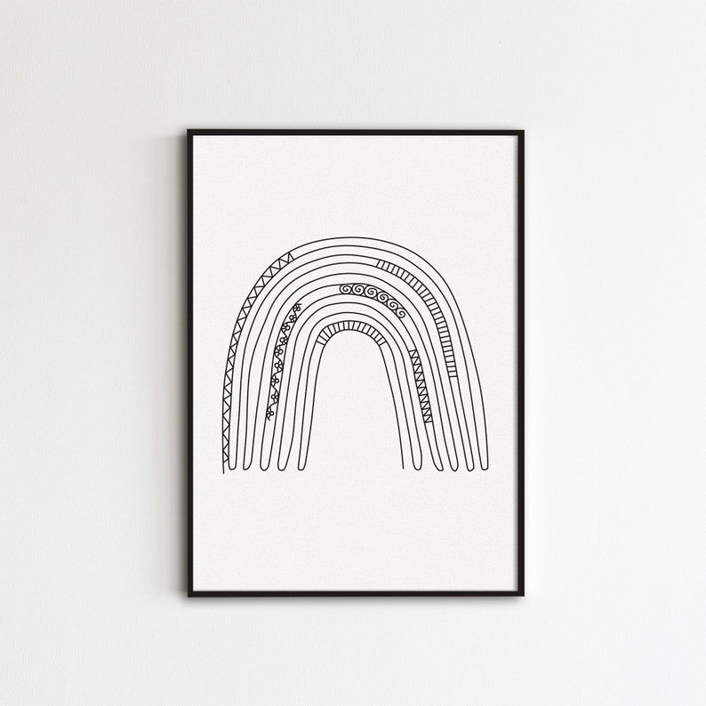 Black and White Rainbow Line Art Minimalist Rainbow Print Etsy