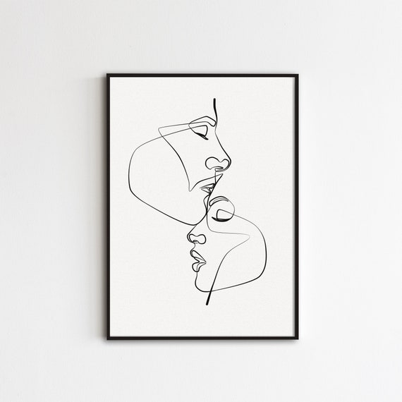 Couple Faces Line Art, Abstract Faces Print, Minimalist Kiss Art, Abstract  Love Art, Couple Line Drawing, Romantic Wall Art for Bedroom 
