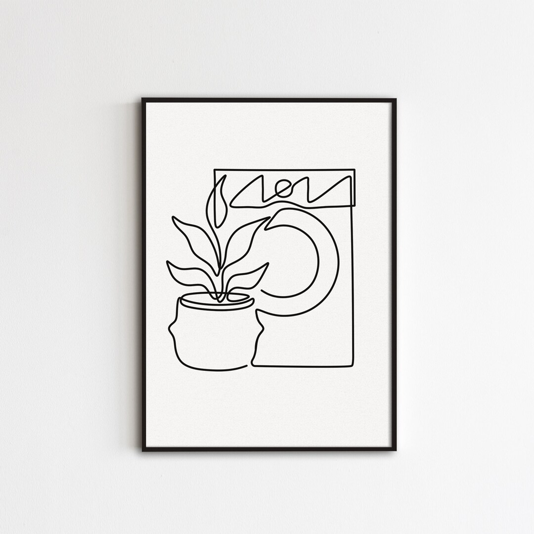 Laundry Line Art Bathroom One Line Drawing Abstract Washroom Etsy