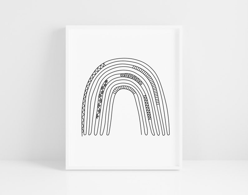 Black and White Rainbow Line Art Minimalist Rainbow Print Etsy