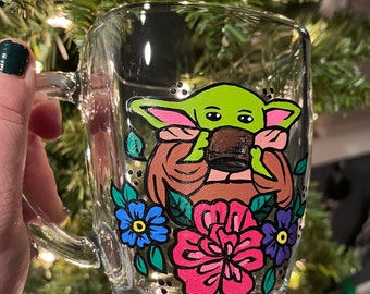 Hand painted Glass coffee mug: the child