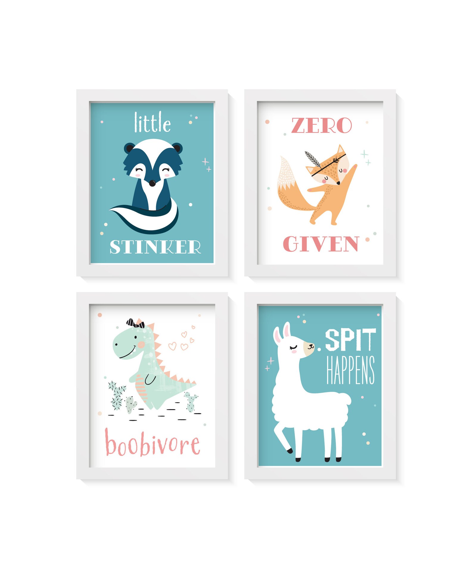 PRINTABLE Funny Nursery Wall Art SET OF 4 Baby Room Animal - Etsy