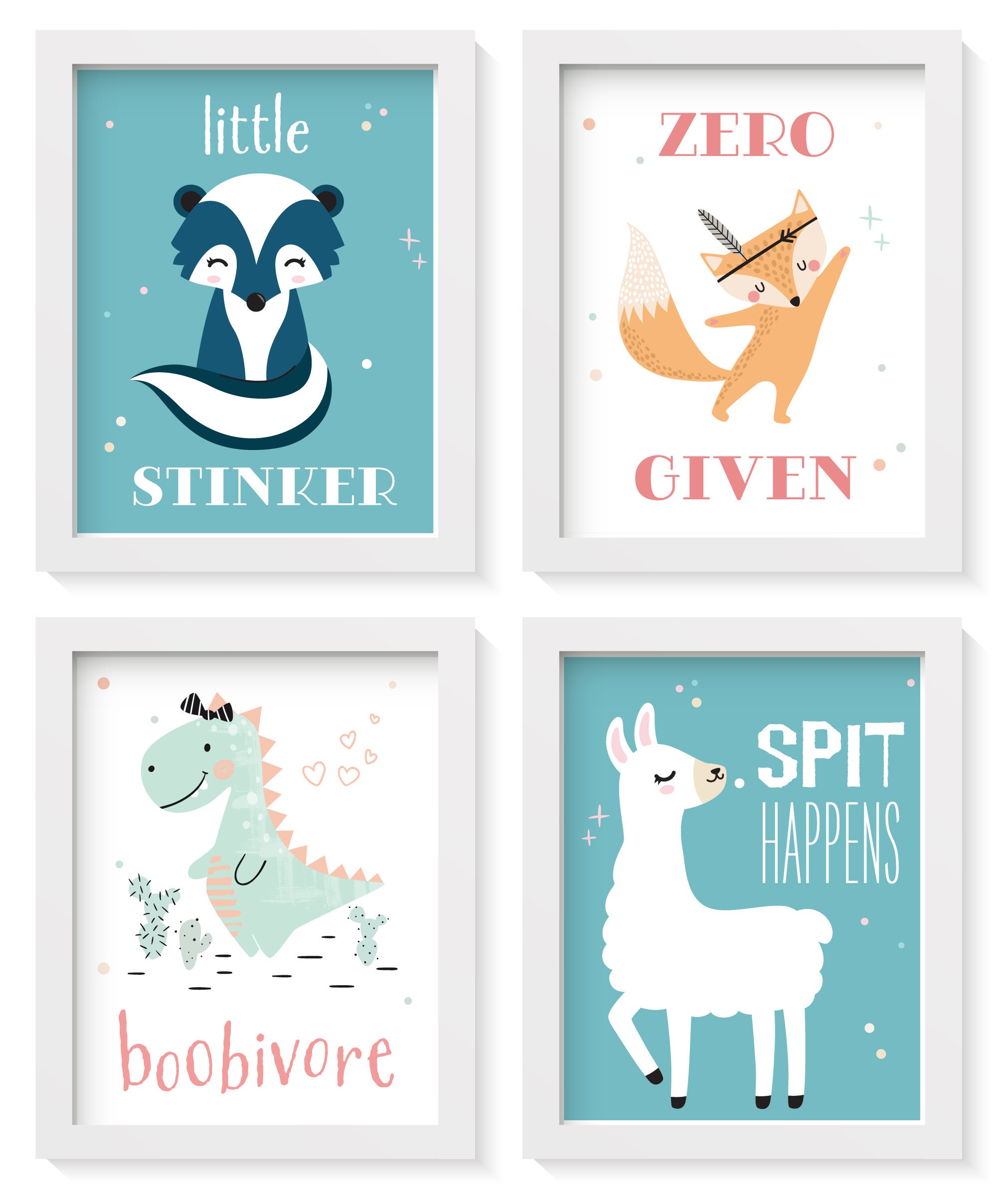 PRINTABLE Funny Nursery Wall Art SET OF 4 Baby Room Animal - Etsy