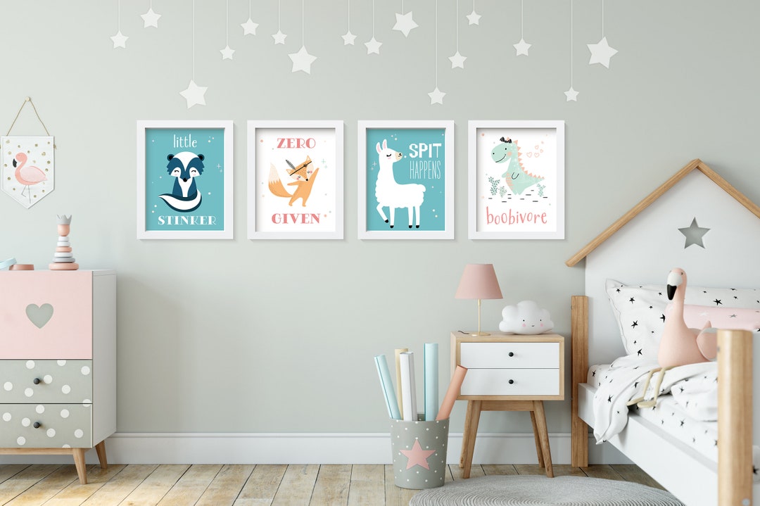 PRINTABLE Funny Nursery Wall Art SET OF 4 Baby Room Animal - Etsy