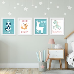 PRINTABLE Funny Nursery Wall Art SET OF 4 Baby Room Animal - Etsy