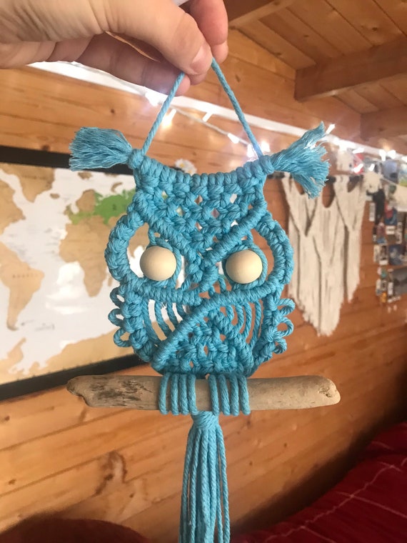 Driftwood macrame owls wall decor homemade wall art Etsy
