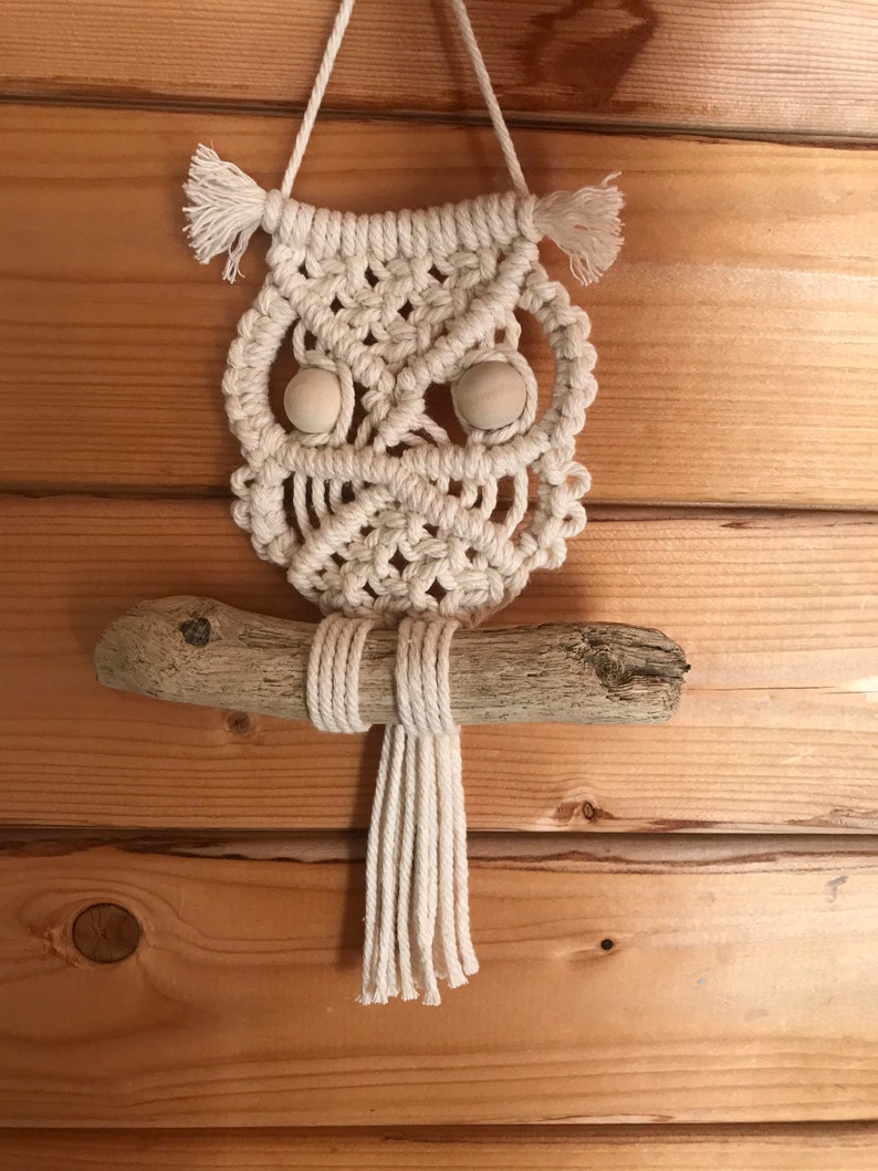 Driftwood macrame owls wall decor homemade wall art Etsy