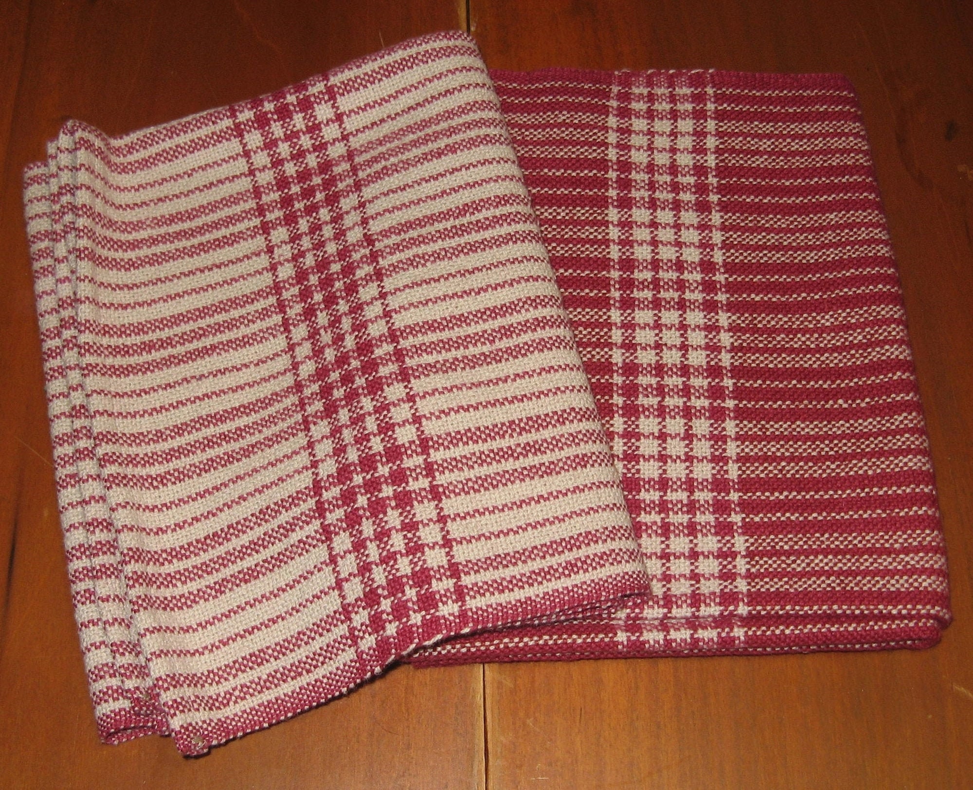 Hand Woven Hache Dish Towel with Dish Cloth | Red & White Stripes with Red  Border