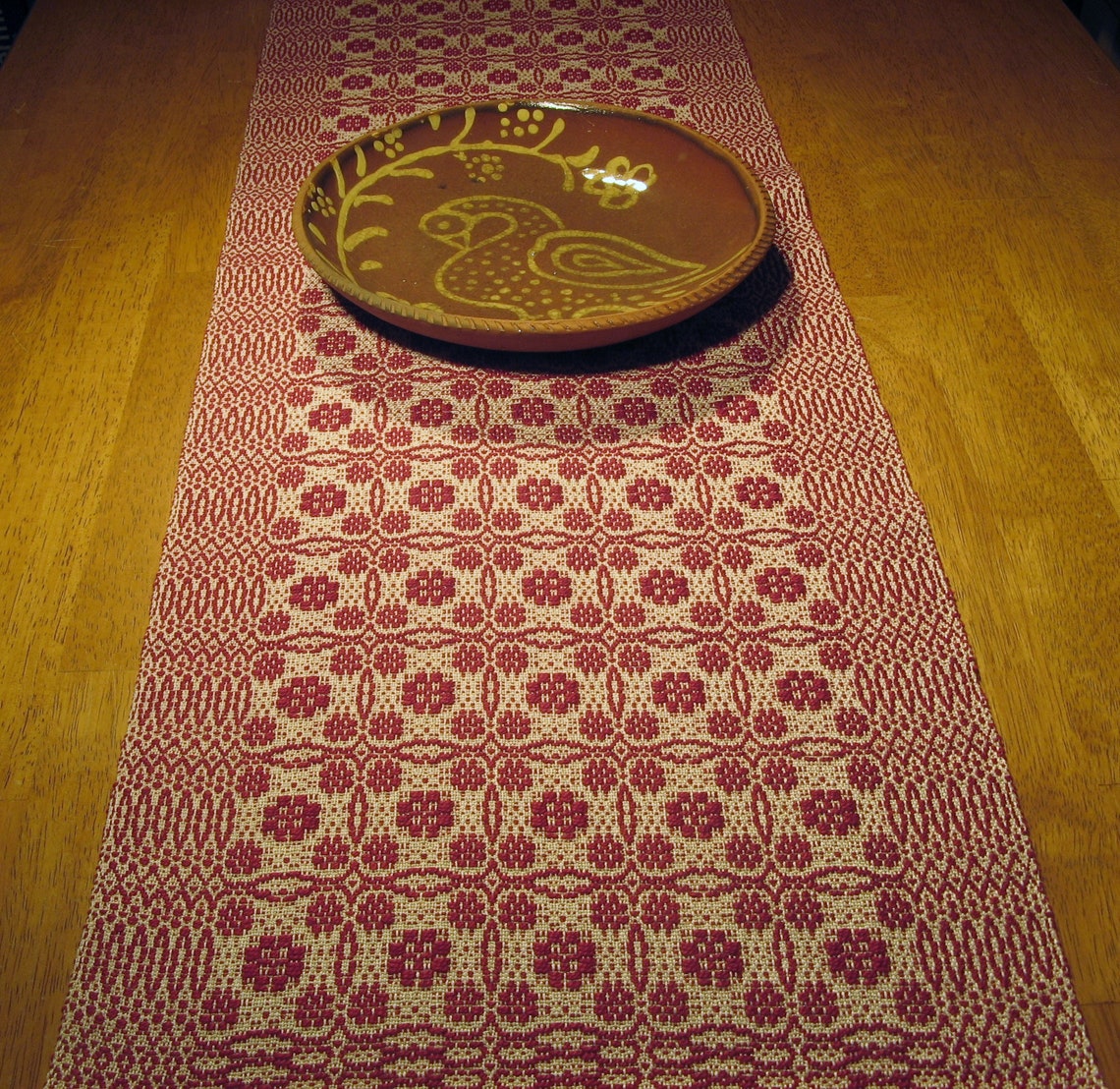 Hand Woven Overshot Table Runner Etsy