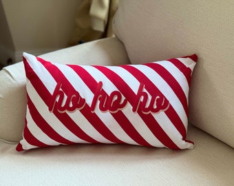 ho ho ho festive cushion decor decoration complete pillow red star candy cane stripe Christmas holiday pillow