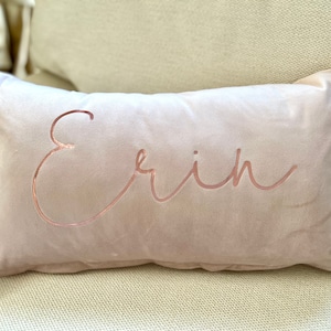 Blush pink velvet personalised customised name cushion pillow birthday gift girl gift engagement wedding friend gift