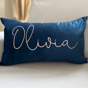 Navy velvet personalised custom name cushion pillow baby wedding birthday mothers day gift home gift