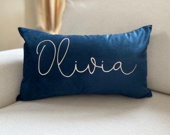 Navy velvet personalised custom name cushion pillow wedding birthday Christmas home gift