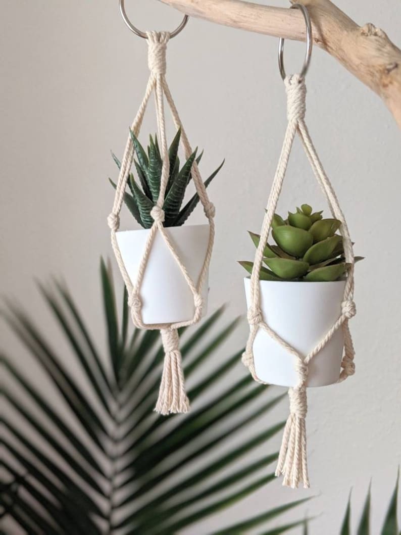 Mini Plant Hanger With Faux Succulent Car Rearview Mirror Etsy