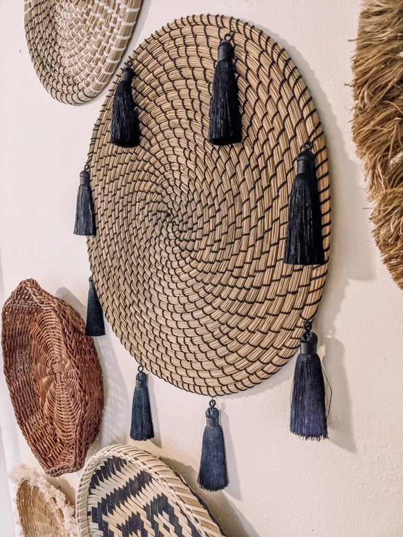 Wall Basket with fringe boho decor tassels woven jute Etsy