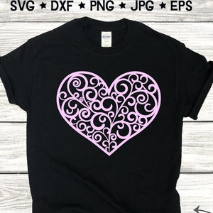 Swirl Heart Svg, Valentine's Day Svg, Flourish Heart Svg, Cortar archivo para Cricut y Silhouette