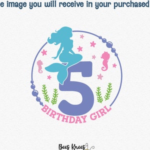 Mermaid 5th Birthday Shirt Svg, Mermaid Birthday Svg, Mermaid Svg, Cricut & Silhouette Cut File