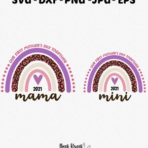 Primer Día de la Madre Boho Rainbow Svg, Mamá y Mini Camisa Plancha, Nueva Mamá Cortar Archivo