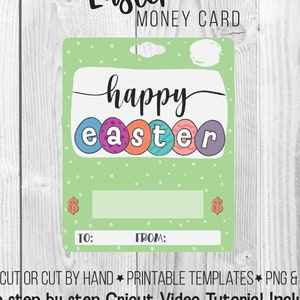 Carta denaro pasquale stampabile, carta denaro custodia balsamo per labbra, modello carta contante pasquale PNG SVG, carta uova di Pasqua felici