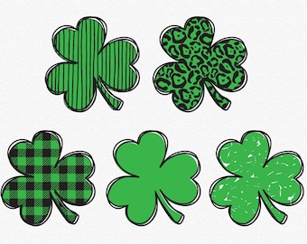 Shamrock SVG, St. Patrick&#39;s Day, Cheetah Shamrock SVG, 3 Leaf Clover, Plaid Shamrock, Cut File for Cricut and Silhouette