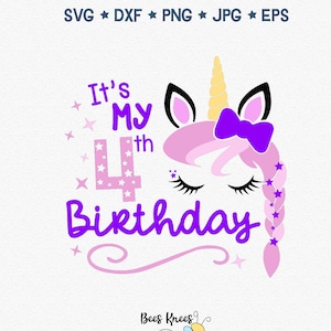 Unicorno 4° compleanno Svg, file di taglio Cricut dell'unicorno di compleanno