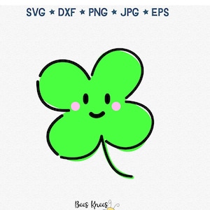 Lindo trébol de cuatro hojas SVG, Día de San Patricio, Lindo Shamrock SVG, Trébol de 4 hojas, Cricut, Archivo de corte, Trébol del Día de San Patricio, Trébol Feliz