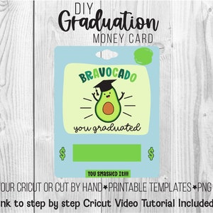 Biglietto di laurea stampabile, biglietto di soldi con custodia per balsamo per le labbra, biglietto di laurea divertente PNG SVG, biglietto Bravocado