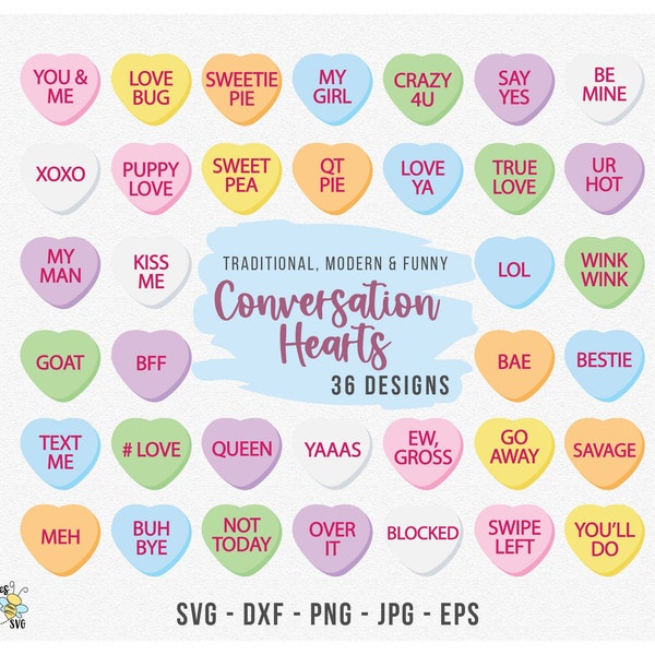 Conversation Hearts Svg, Funny Hearts Svg, Valentine's Day Svg, Candy Heart Cut file for Cricut
