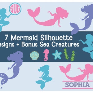 Mermaid Silhouette Svg, Mermaid Mongram, Mermaid Personalized SVG, Cricut and Silhouette Cut Files