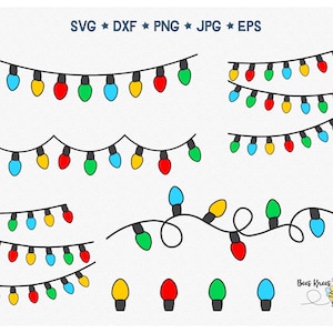 Lumière de Noël Svg, Paquet de lumières de Noël, Lumières de Noël String Clipart Svg, Fichier coupé pour Cricut et Silhouette