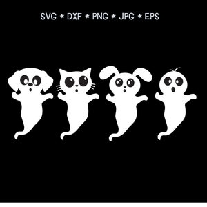 Cute Ghost Svg, Cat Ghost Svg, Dog Ghost Svg, Bunny Ghost Svg, Halloween Cut file for Cricut and Silhouette